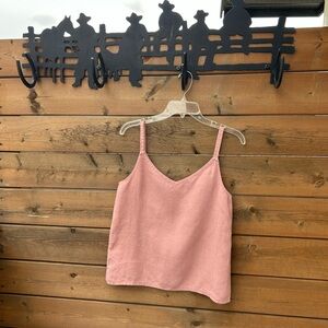 271.OLD LINEN MILL  Women’s Soft Salmon Pink 100% linen top.